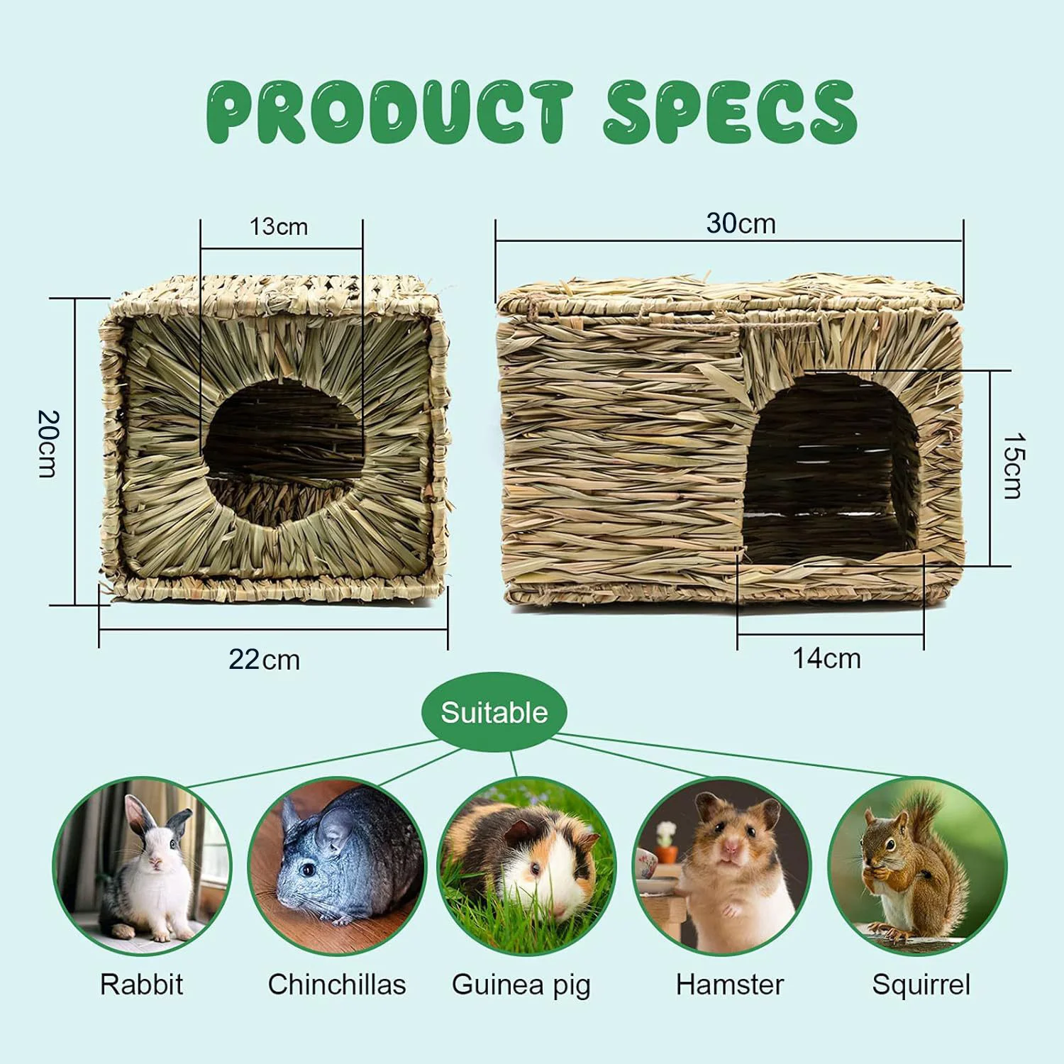 Extra Large Grass House for Rabbit Small Animal Hut Play Hideaway Bed Hay Mat Chew Toy for Bunny Guinea Pig Hamster Chinchilla - Image 3