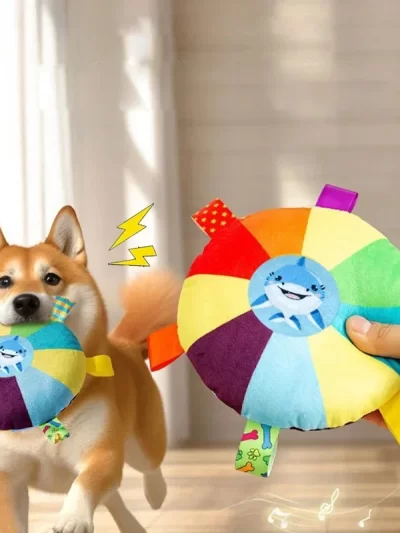 Funny Rainbow Plush Flying Saucer Dog Toys Outdoor Interactive Training Games Chew Toy Pets Flying Discs Toys Dog Accessories