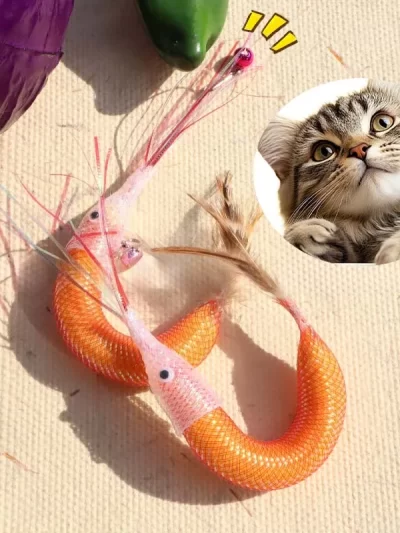 Cat Teaser Toy Feather Bell Interactive Kitten Toy Cute Prawn Modeling Detachable Cat Toy Cat Accessories