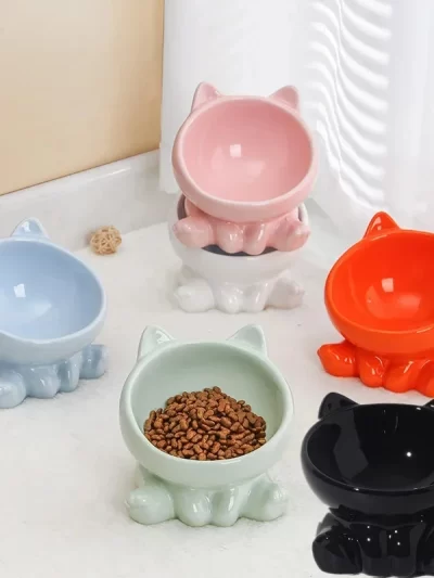 Cat Bowl Pet Accessories Ceramic Diagonal High Feet Cute Protection Cervical Spine Dog Bowl Drink Water Bowl Pet Supplies