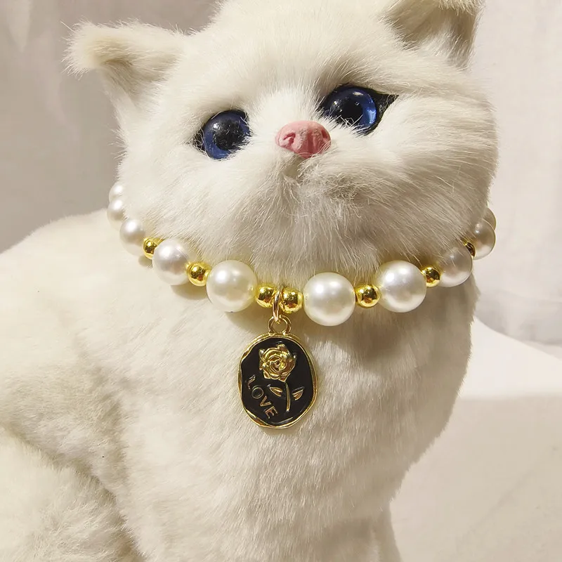 Pet Collar Adjustable Pearl Cat Collars Cute Rose Flower Kitten Puppy Necklace Pet Product Cat Dog Accessories - Image 5