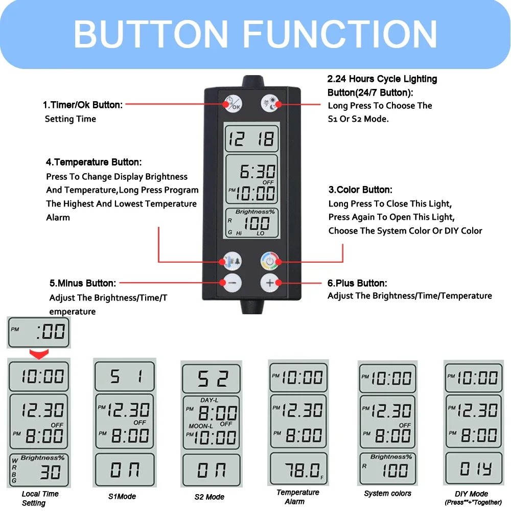 30-60cm Aquarium 24/7 Full Spectrum Lighting LED Light With Thermometer And Memory Function Fish Tank Plant Lamp IP68 100V-240V - Image 4