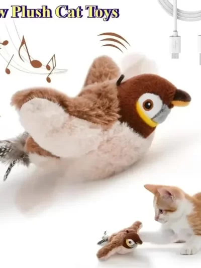 Hot Cat Interactive Toys Catnip Electric Pat Bird (with Catnip) Dog Cats Touch-Activated Squeaky Plush Toy Pet USB Rechargeable