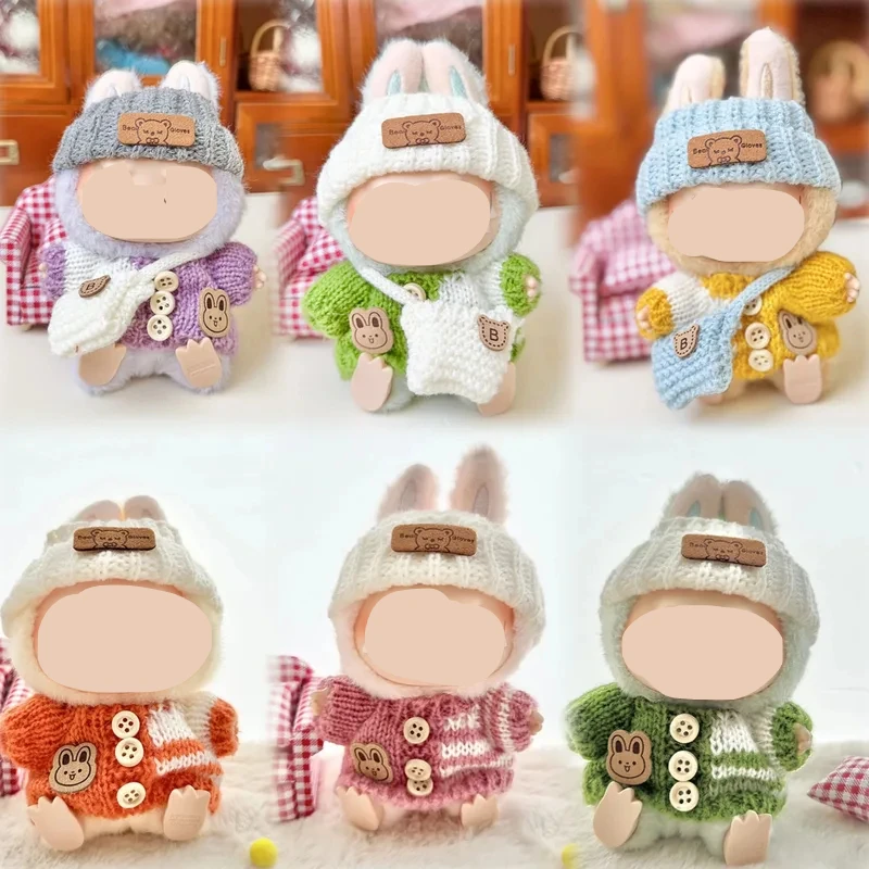 Cute Bunny Doll Accessories with Knitted Clothes Rabbit Ears Hat Heart Sweater for Toy Collectors Clothes - Image 2