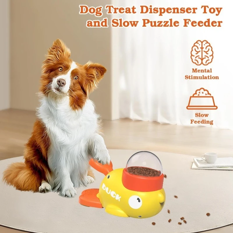 Pet Treat Dispenser-Interactive Dog Toys, Anti Gulping Duck Slow Feeder,cat Dog Treat Dispensing with Button,for Dogs Training - Image 3