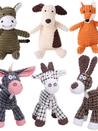 Plush Dog Toy Animals Shape Bite Resistant Squeaky Toys Corduroy Dog Toys for Small Large Dogs Puppy Pets Training Accessories