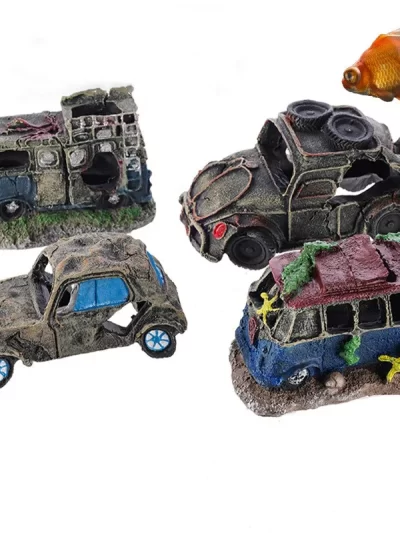 Aquarium Decoration Decorative Ornaments Resin Broken Bus Fish Tank Decoration Simulation Decorative Rocks Fish Tank Accessories