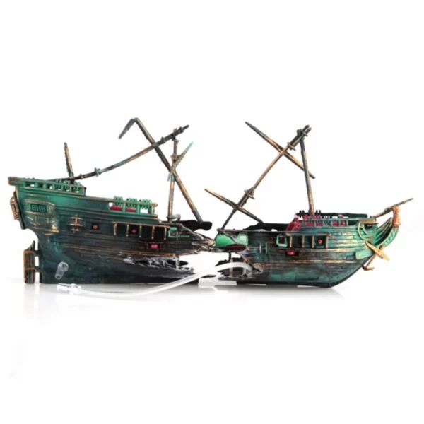 Bubbling Aquarium Decoration Sunken Ship Ornament Decor for Fish Tanks