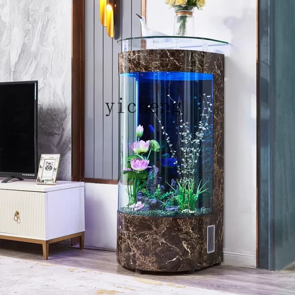ZZ fish tank small living room glass ecological lazy vertical fish tank living room cylinder water-free goldfish tank - Image 4