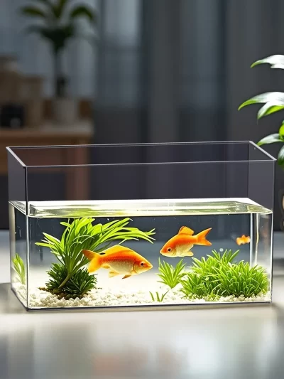 Square transparent plastic fish tank, desktop fish tank in living room and office, suitable for keeping small ornamental fish