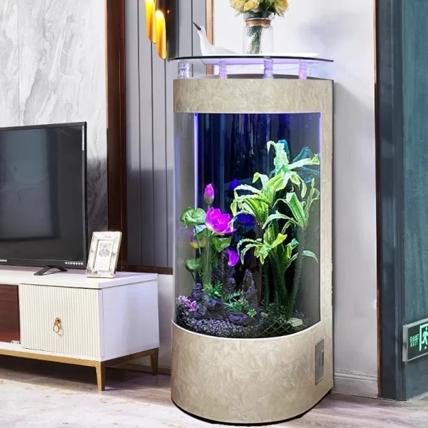 ZZ fish tank small living room glass ecological lazy vertical fish tank living room cylinder water-free goldfish tank - Image 10