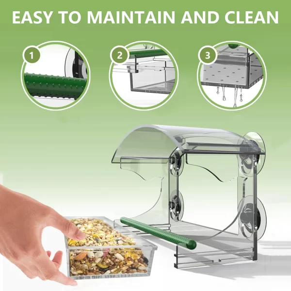 Window Bird Feeder Acrylic Clear Bird House with 4 Suction Cups Large Capacity Outdoor Bird Feeders Transparent Food Dispenser - Image 3