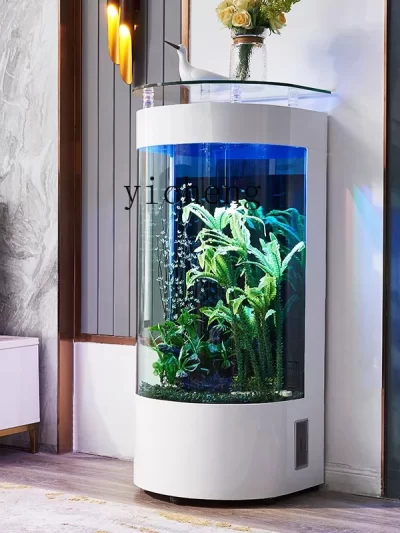 ZZ fish tank small living room glass ecological lazy vertical fish tank living room cylinder water-free goldfish tank