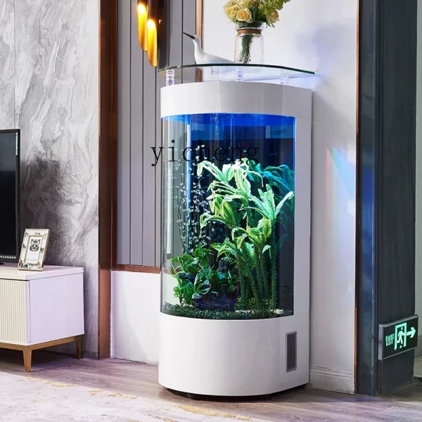 ZZ fish tank small living room glass ecological lazy vertical fish tank living room cylinder water-free goldfish tank