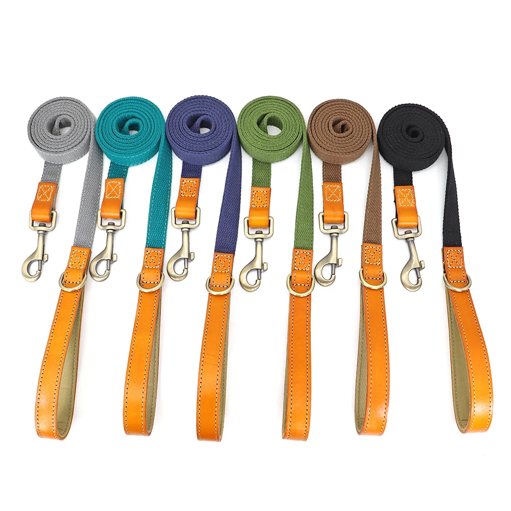 150cm Dog Walking Leash Durable Nylon Pet Dogs Lead Rope With PU Leather Handle For Small Medium Large Dogs French Bulldog