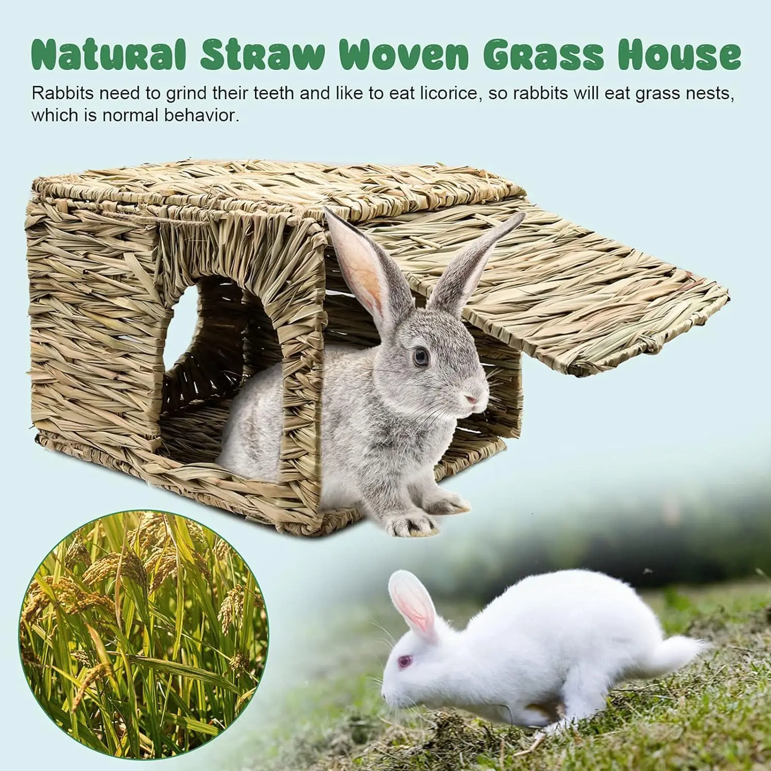 Extra Large Grass House for Rabbit Small Animal Hut Play Hideaway Bed Hay Mat Chew Toy for Bunny Guinea Pig Hamster Chinchilla - Image 7