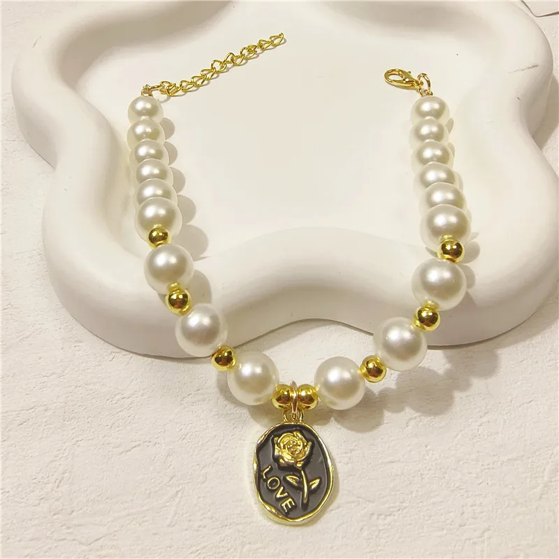 Pet Collar Adjustable Pearl Cat Collars Cute Rose Flower Kitten Puppy Necklace Pet Product Cat Dog Accessories - Image 3