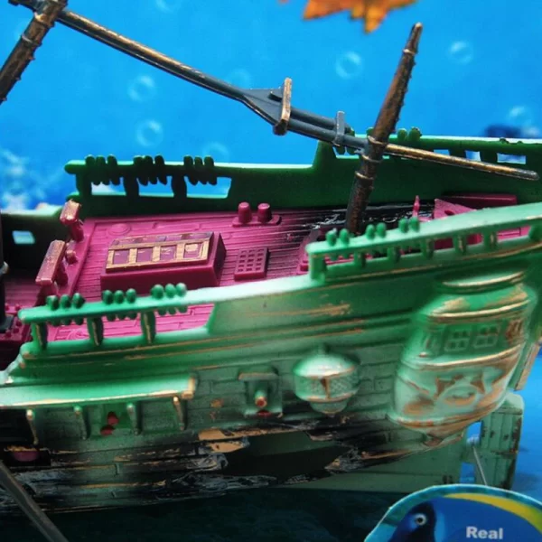 Bubbling Aquarium Decoration Sunken Ship Ornament Decor for Fish Tanks - Image 8