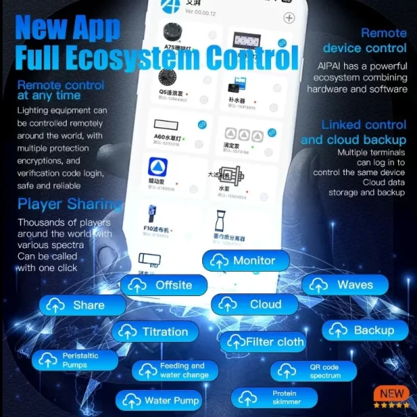 A8se II Max & Blue 240W WiFi-Enabled APP-Controlled LED Light for Saltwater Aquariums Ideal for SPS & LPS Corals - Image 4