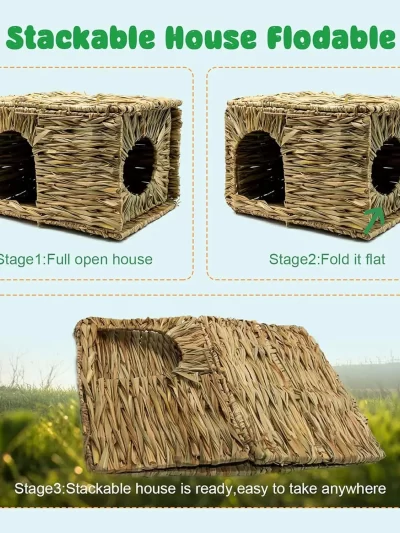 Extra Large Grass House for Rabbit Small Animal Hut Play Hideaway Bed Hay Mat Chew Toy for Bunny Guinea Pig Hamster Chinchilla