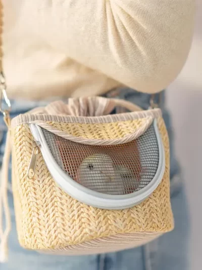 Parrot Cage Go Out with Straw Woven Peony Bird Small Pet Backpack Portable Breathable Outer Cage Bird Supplies Bird Cages