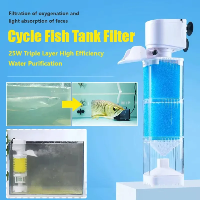 Fish Tank 3-In-1 Filter Aquarium Silent Filter Water Purification Circulation Pump Built-In Submersible Pumps Fish Tank Filter - Image 2
