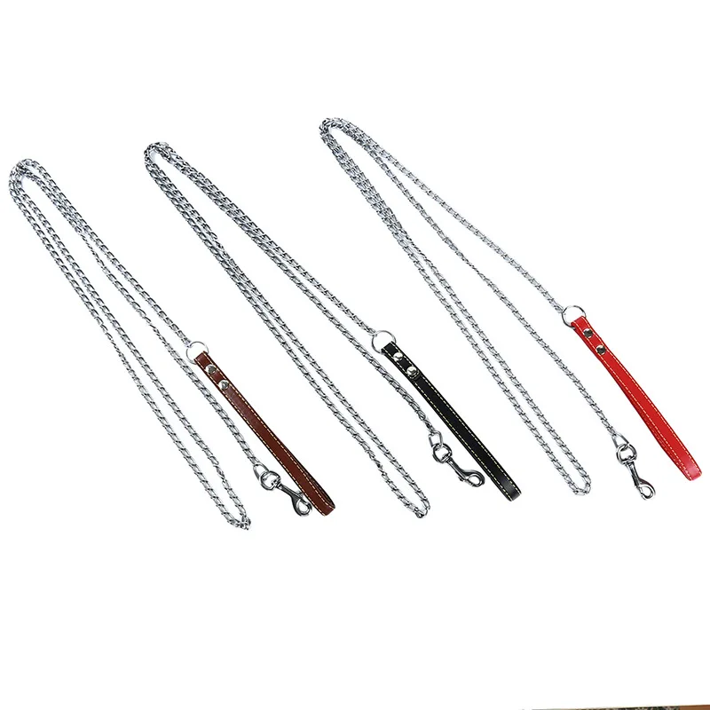 Durable Anti-Bite Metal Dog Chain Lead For Small Medium Large Dog Chain Leash Handle Leads PU Leather Iron Chain Pet Accessories - Image 5