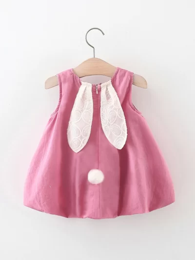 Baby Girl Summer New Dress Sweet Sleeveless Round Neck Chest Little Rabbit Accessories Back Long Ears Princess Dress