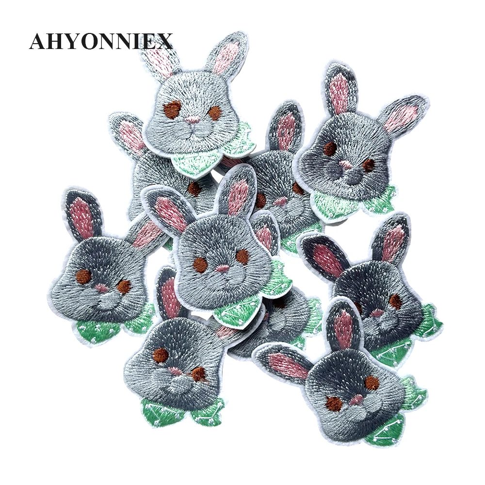 10 Pieces White and Grey Rabbit Parches for Kids Clothes DIY Cute Stickers Embroideried Iron On Patches - Image 2