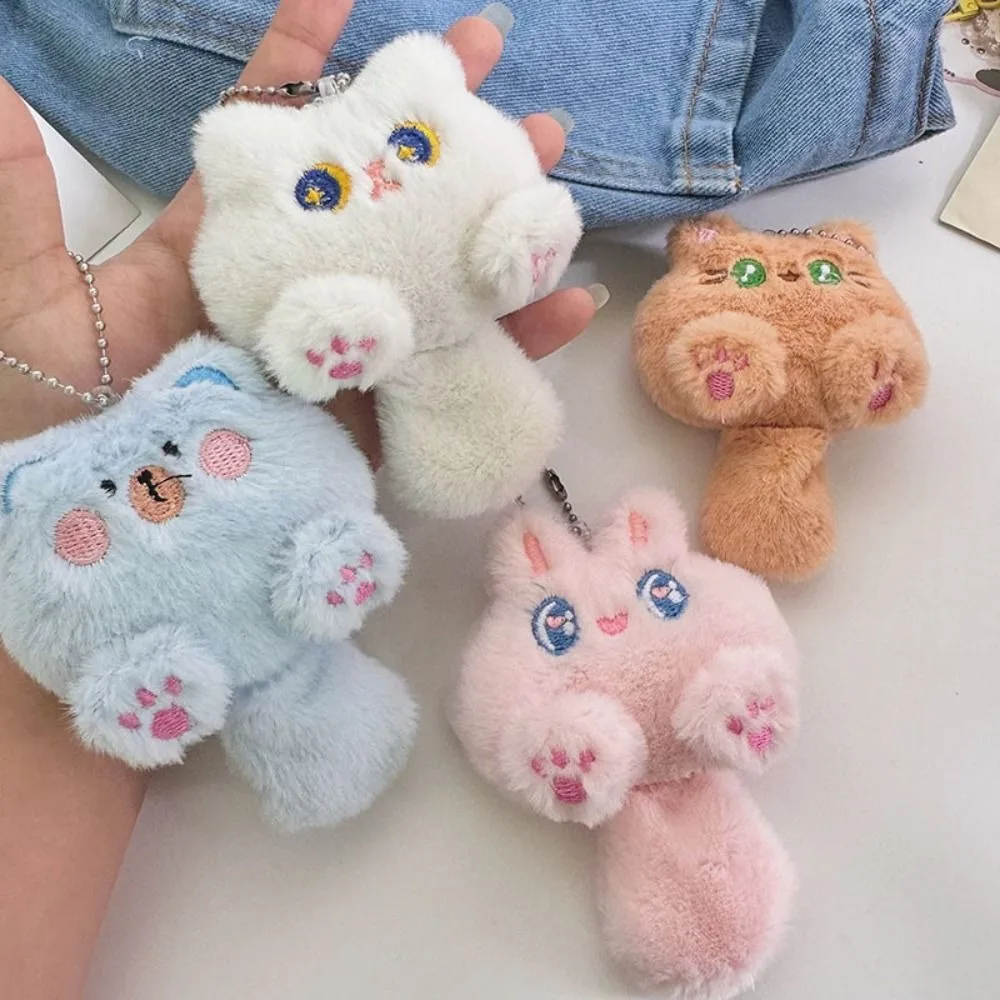 Fashion Soft Cat Plush Keychain Plush Stuffed Cartoon Rabbit Doll Keyring Toy Kawaii Bear Pendant with Tail Backpack Decor - Image 2