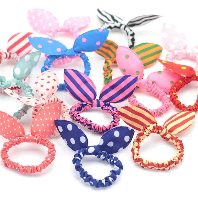 10/20Pcs Women Hair Accessories Fabric Rabbit Ear Head Loops Cartoon Dot Flower Elastic Hair Bands Cute Children Girls Headdress - Image 4