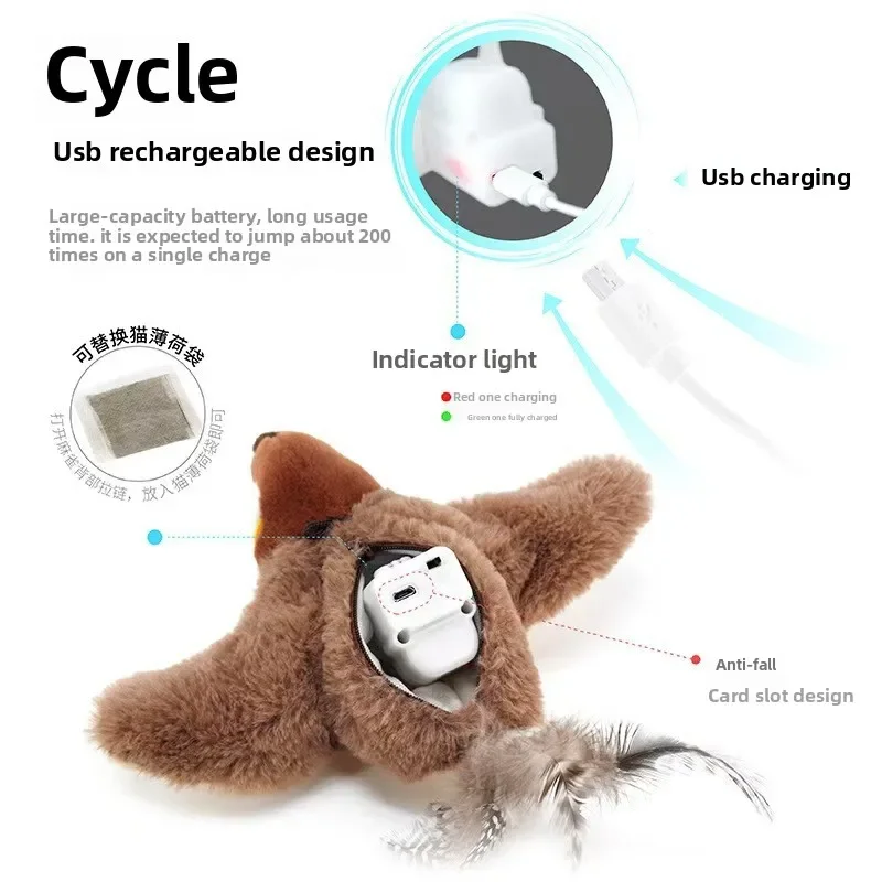 Hot Cat Interactive Toys Catnip Electric Pat Bird (with Catnip) Dog Cats Touch-Activated Squeaky Plush Toy Pet USB Rechargeable - Image 4