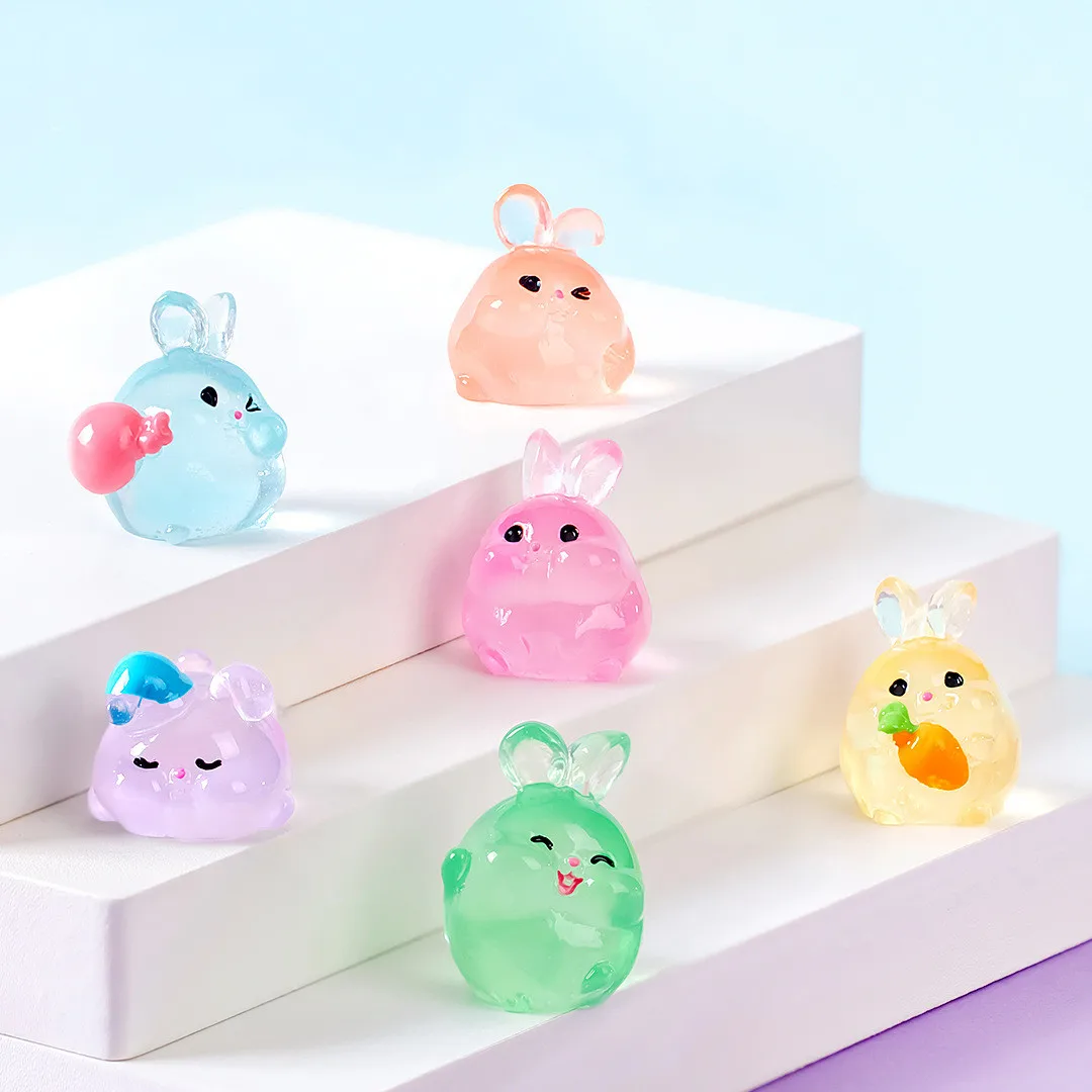 6PCS Luminous Rabbits Resin Fairy Garden Accessories Glow At Night Miniatures Rabbit Desk Decoration Kawaii Home Decor DIY - Image 11