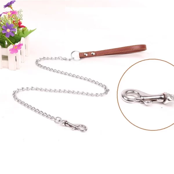 Durable Anti-Bite Metal Dog Chain Lead For Small Medium Large Dog Chain Leash Handle Leads PU Leather Iron Chain Pet Accessories - Image 4