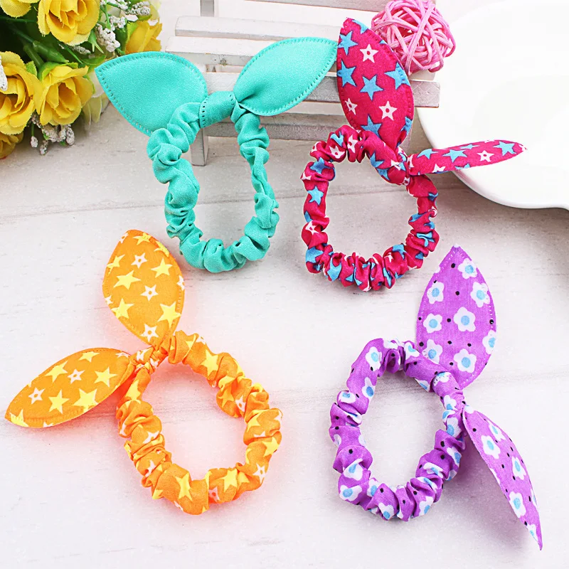 10/20Pcs Women Hair Accessories Fabric Rabbit Ear Head Loops Cartoon Dot Flower Elastic Hair Bands Cute Children Girls Headdress - Image 8