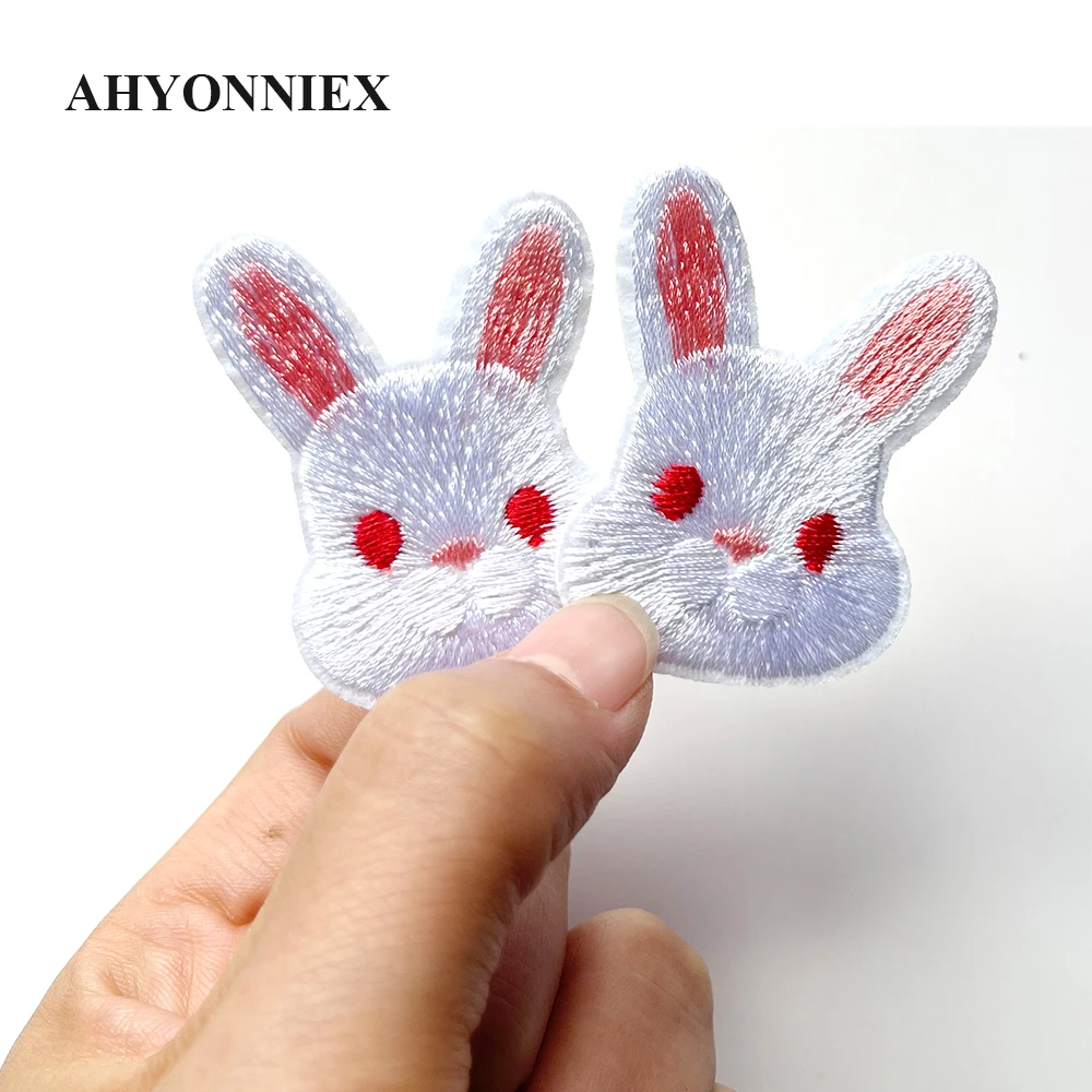 10 Pieces White and Grey Rabbit Parches for Kids Clothes DIY Cute Stickers Embroideried Iron On Patches - Image 3