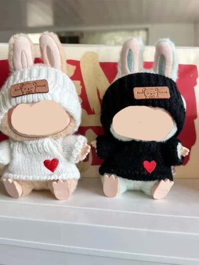 Cute Bunny Doll Accessories with Knitted Clothes Rabbit Ears Hat Heart Sweater for Toy Collectors Clothes