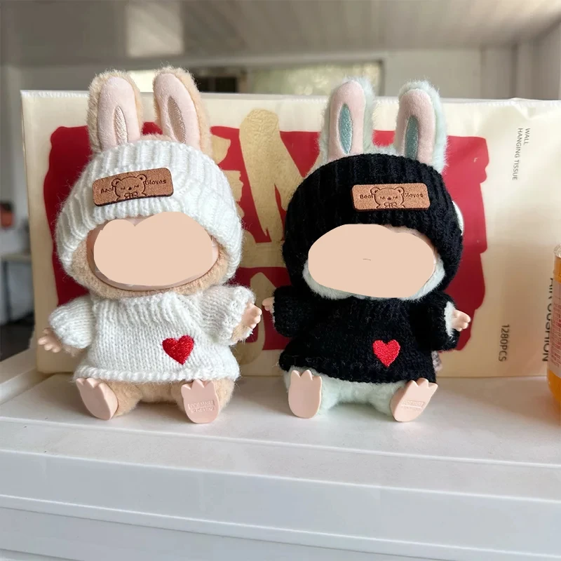 Cute Bunny Doll Accessories with Knitted Clothes Rabbit Ears Hat Heart Sweater for Toy Collectors Clothes