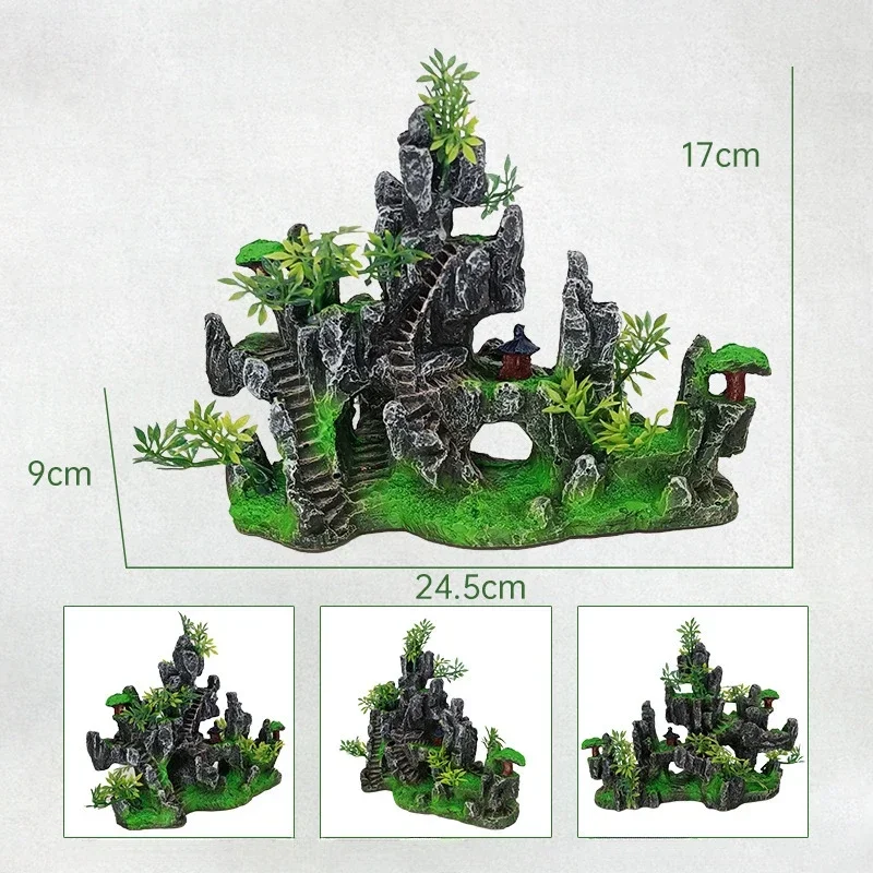 Rockery Aquarium Accessories Fish Tank Decoration Landscaping Resin Ornaments Landscape Rock Hiding Cave Tree Home Decorations