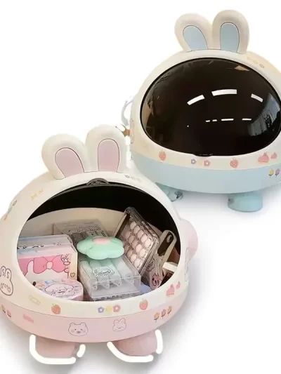 Desktop Rabbit Storage Box Desk Organizer Bin Cute Student Girls Hair Accessories Stationary Storage Kawaii Korean Storage Rack