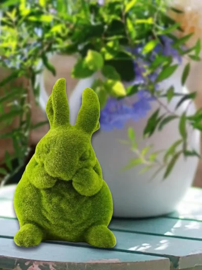 Furry Flocked Rabbit Statue Decor Decorative Collectible Crafts Desktop Garden Sculpture for Indoor Balcony Home Patio Porch