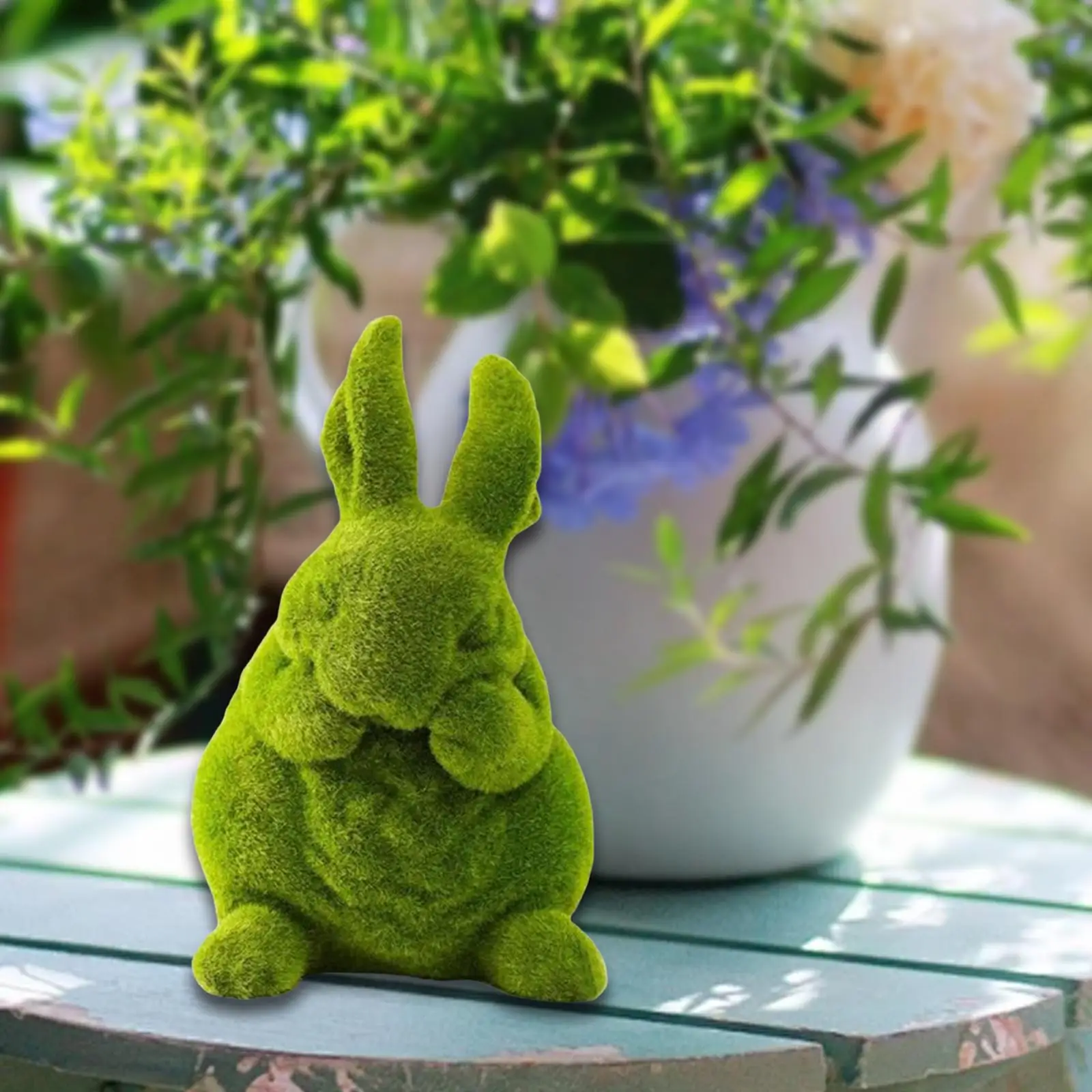 Furry Flocked Rabbit Statue Decor Decorative Collectible Crafts Desktop Garden Sculpture for Indoor Balcony Home Patio Porch