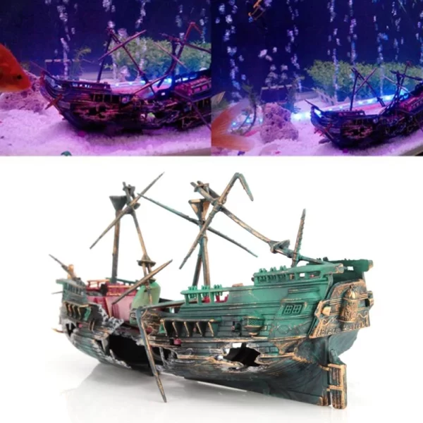 Bubbling Aquarium Decoration Sunken Ship Ornament Decor for Fish Tanks - Image 4