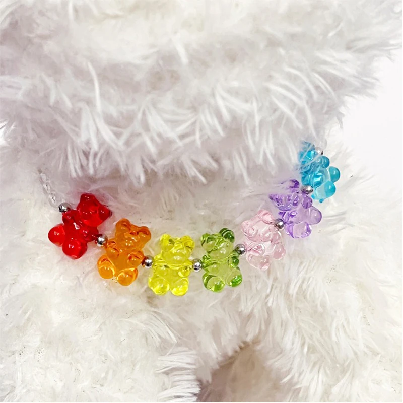 Cute Bear Chain Accessories for Cats Dopamine Colorized Pet Dog Necklace Adjustable Summer Fancy York Chihuahua Dog Neck Wear - Image 7