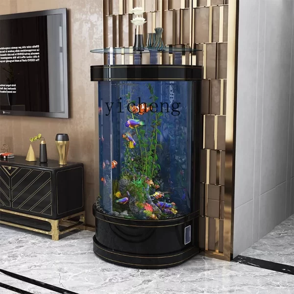 ZZ fish tank small living room glass ecological lazy vertical fish tank living room cylinder water-free goldfish tank - Image 5