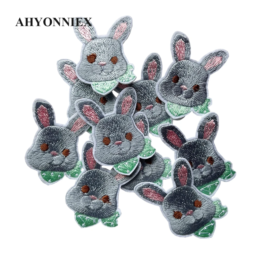 10 Pieces White and Grey Rabbit Parches for Kids Clothes DIY Cute Stickers Embroideried Iron On Patches - Image 8