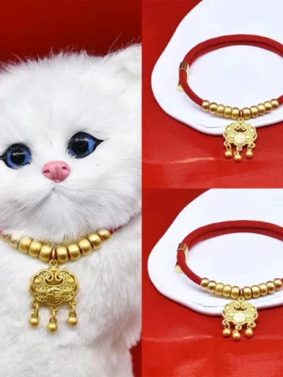 New Design Classic Adjustable Red String Cats Collar Pet collars safety locks cat collars dog necklaces accessories
