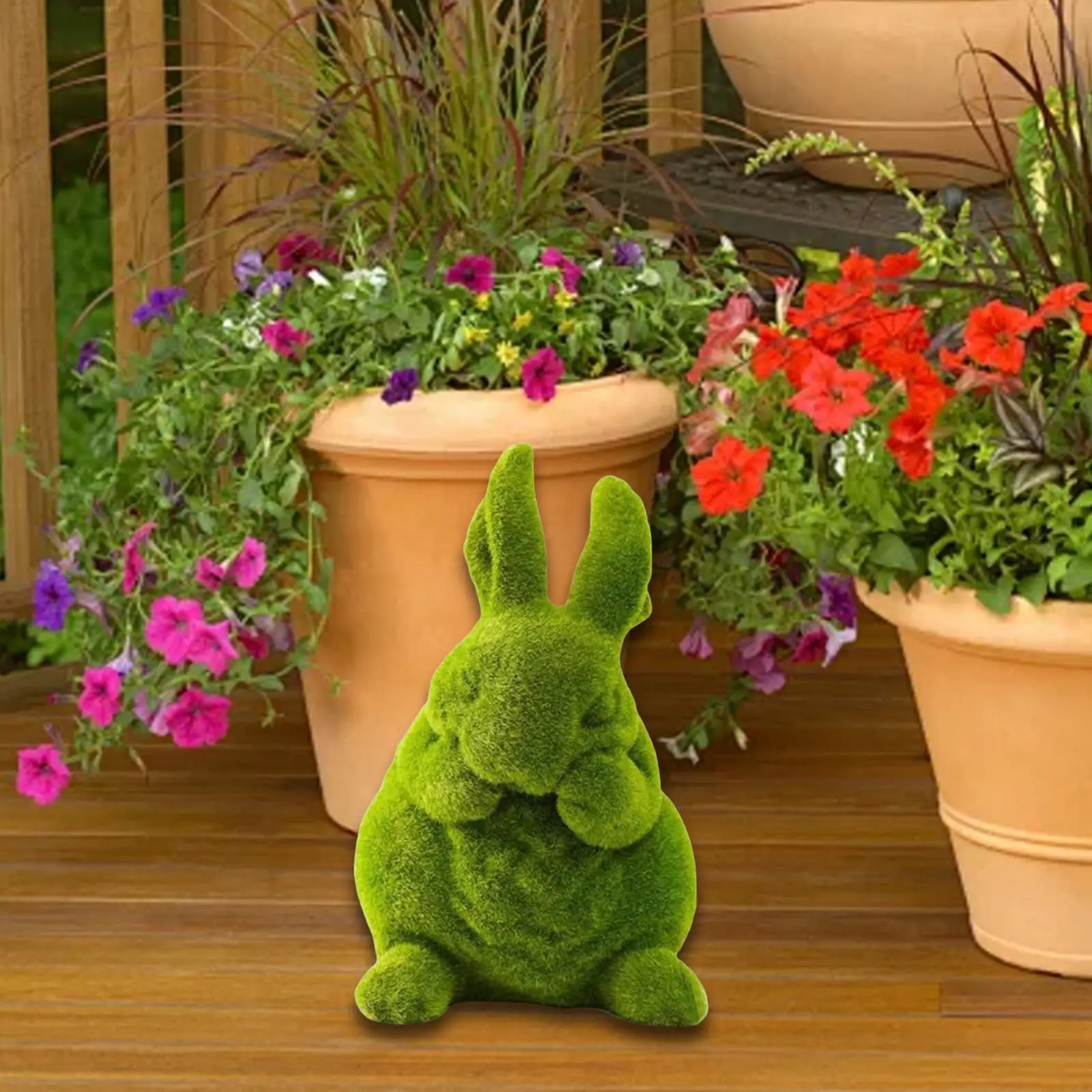 Furry Flocked Rabbit Statue Decor Decorative Collectible Crafts Desktop Garden Sculpture for Indoor Balcony Home Patio Porch - Image 3