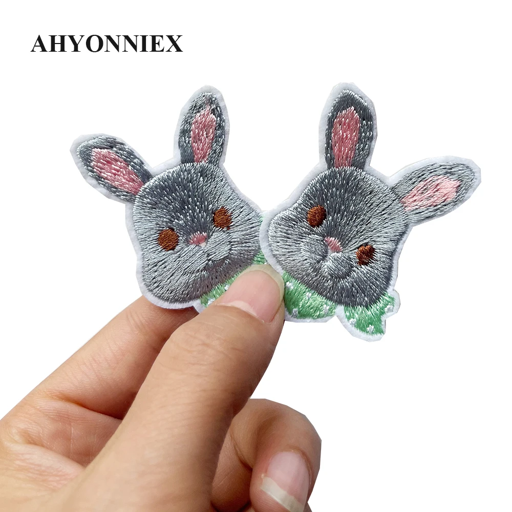 10 Pieces White and Grey Rabbit Parches for Kids Clothes DIY Cute Stickers Embroideried Iron On Patches - Image 4