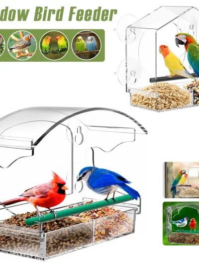 Window Bird Feeder Acrylic Clear Bird House with 4 Suction Cups Large Capacity Outdoor Bird Feeders Transparent Food Dispenser